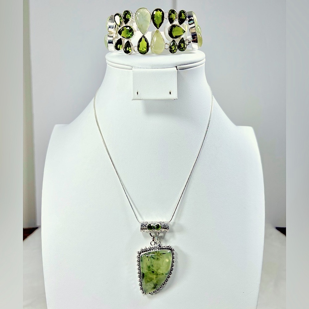 Prehnite Peridot 925 Large Bracelet & Pendant Gemstone Set